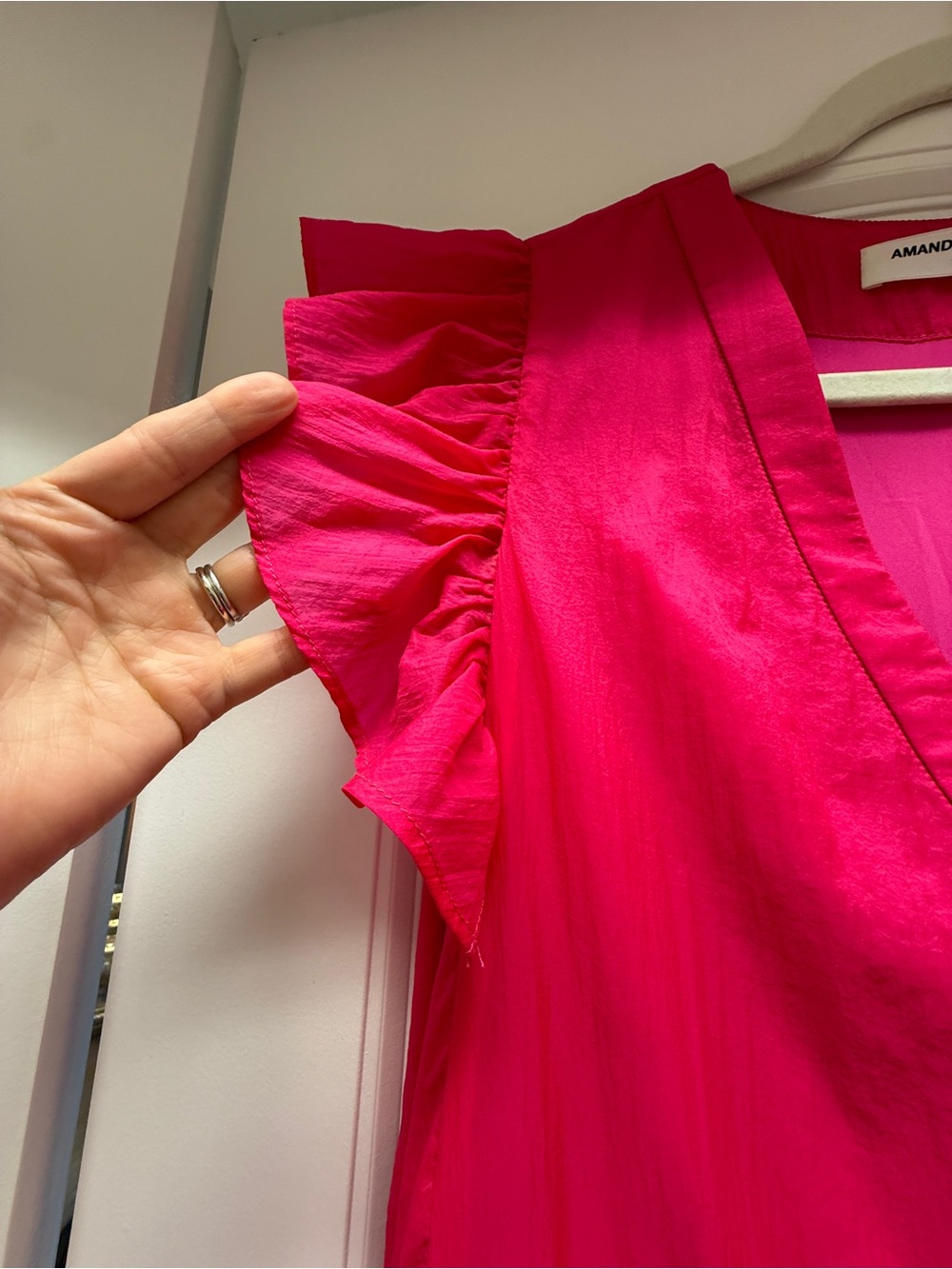 Amanda Uprichard Hot Pink Tiered Ruffle Dress - Medium - Picture 4 of 4